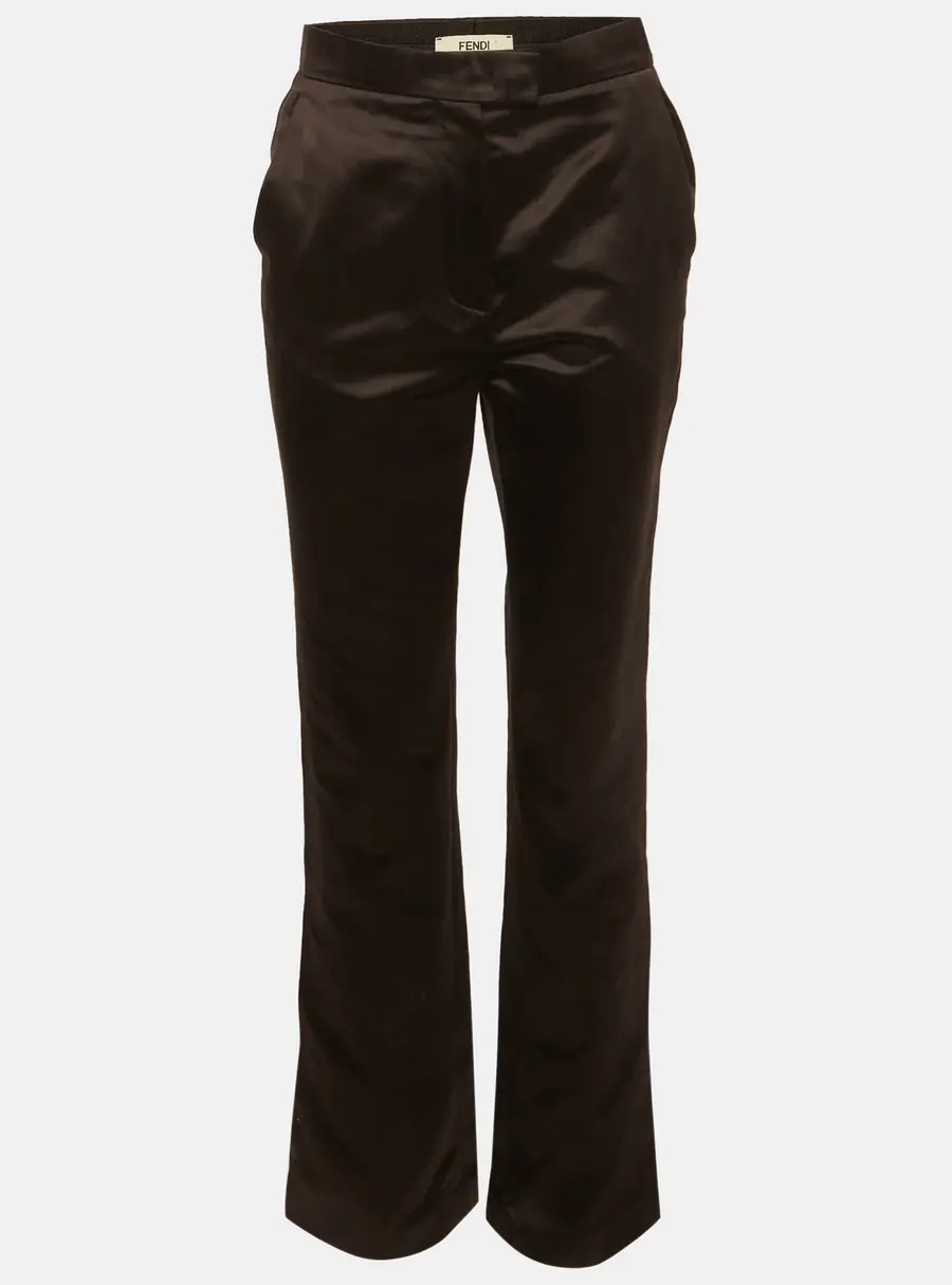 Fendi Dark Brown Satin Straight Fit Trousers S