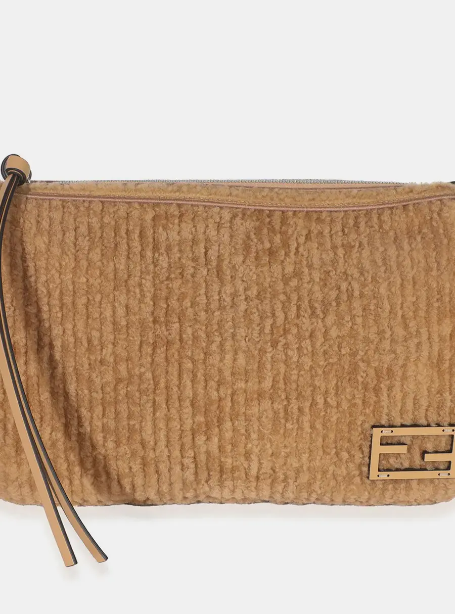 Fendi Miele Scuro Shearling Vitello Medium Simply Fendi Shoulder Bag
