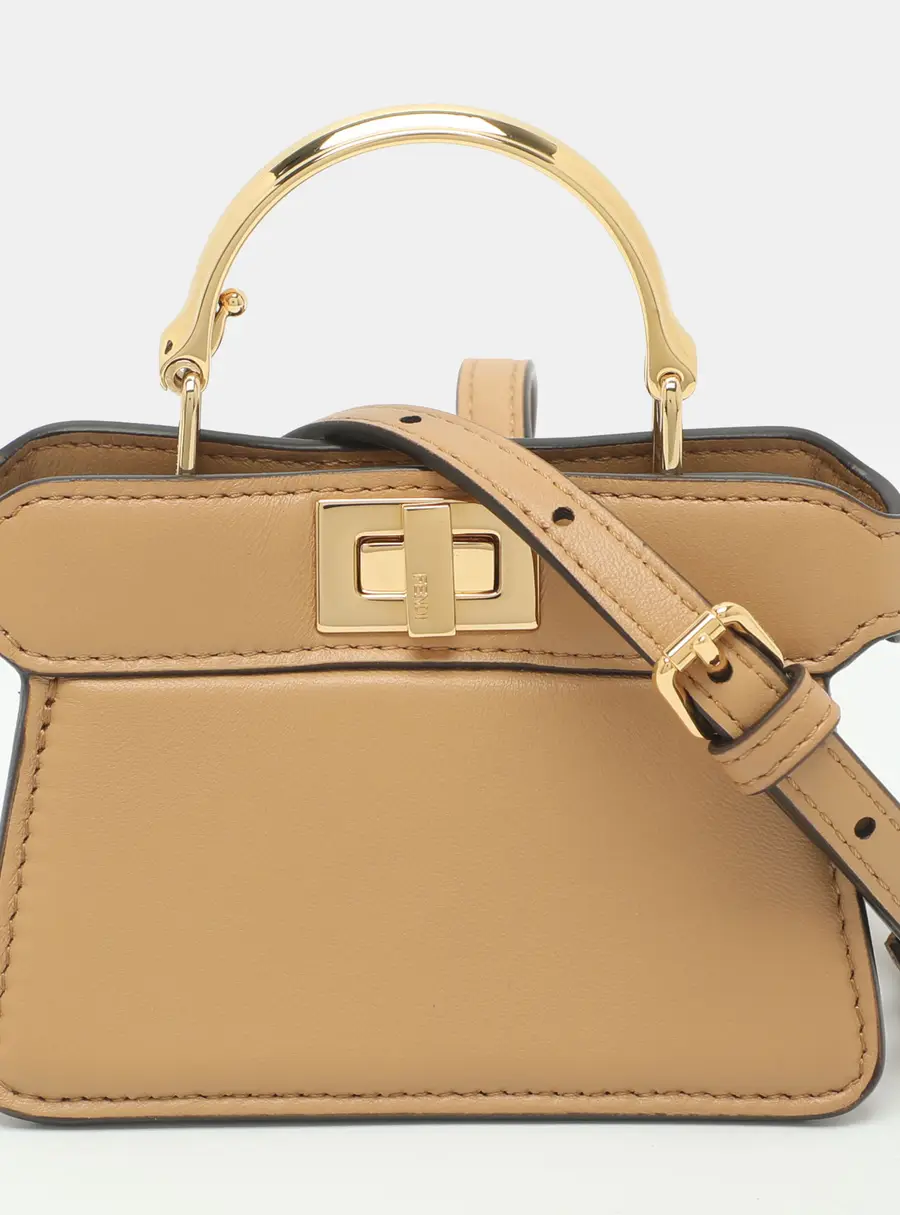 Fendi Peekaboo Nano Beige Leather Maxi Top Handle Bag