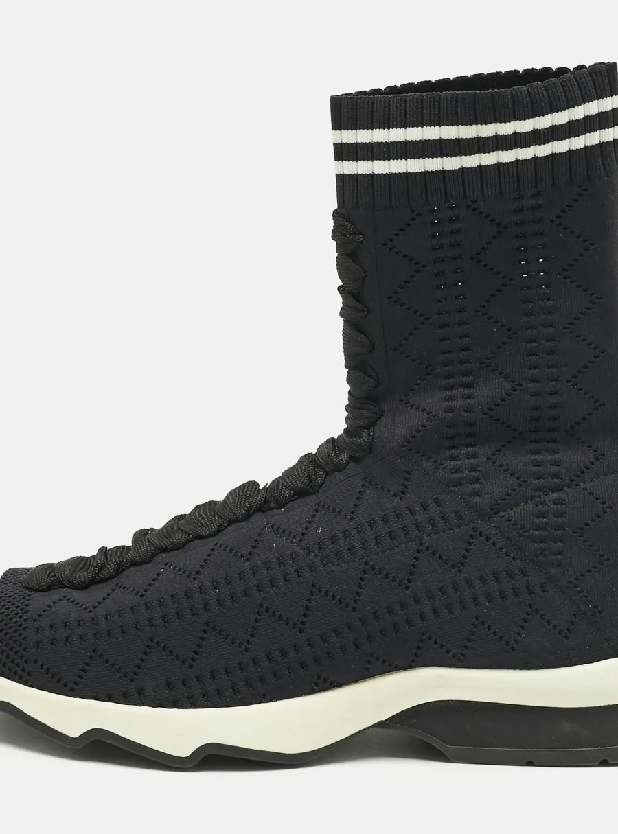 Fendi Navy Blue Knit Fabric Sock High Top Sneakers Size 37