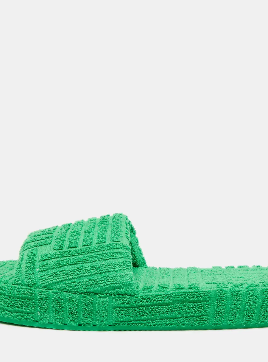 Fendi Size 41 Green Knit Fabric Flat Slides