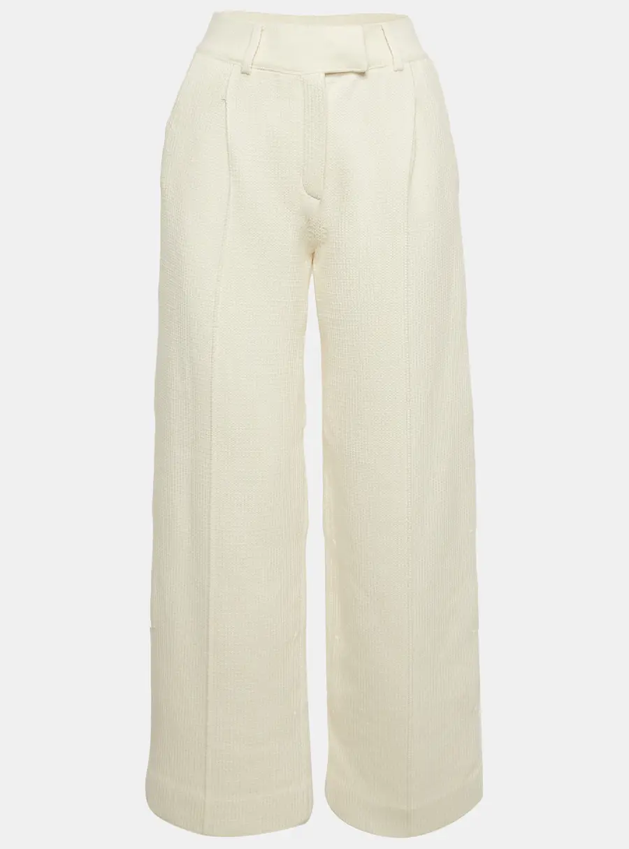 Fendi Beige Cotton Knit Wide-Leg Trousers S