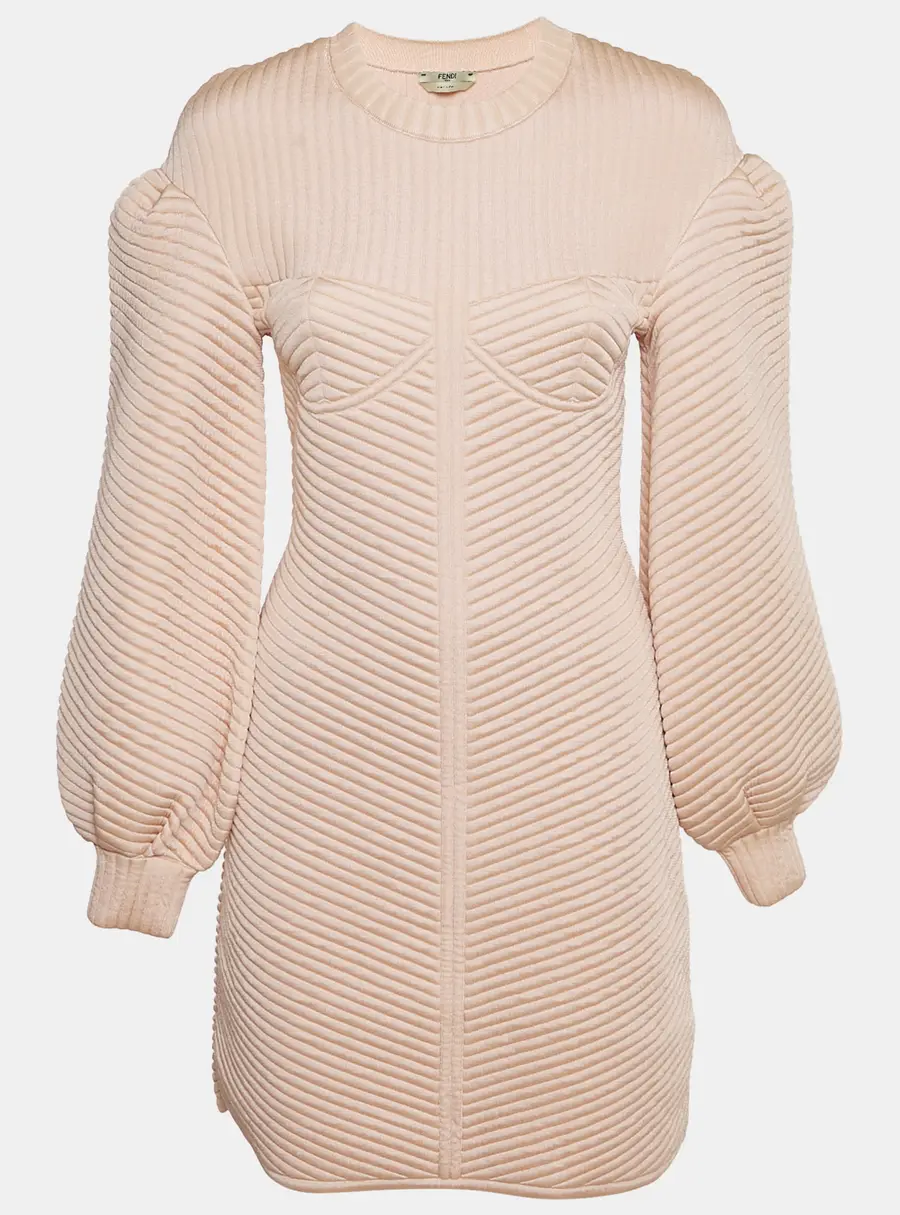 Fendi Pink Neoprene Quilted Mini Dress S