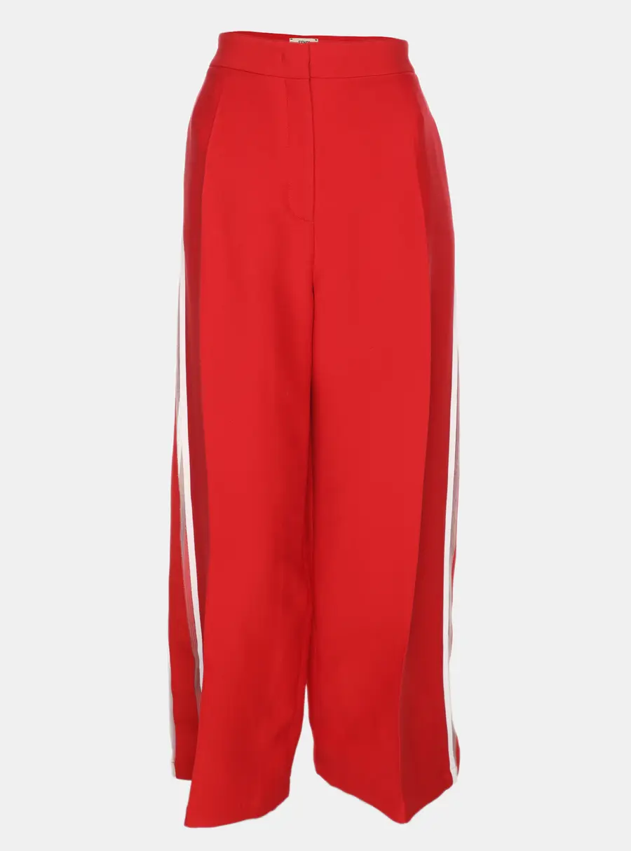Fendi Red Cady Wide Leg Trousers M