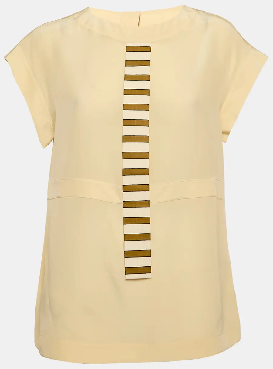 Fendi Cream Silk Faux Tie Detail Top M
