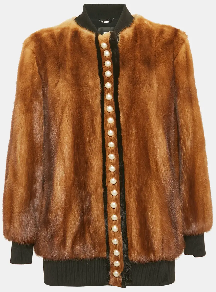 Fendi Brown Pearl Detail Mink Fur Zip-Up Jacket S