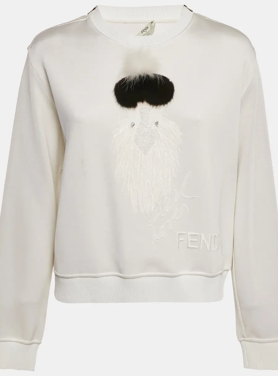 Fendi White Mink Fur Karl Lagerfeld Jersey Sweatshirt M
