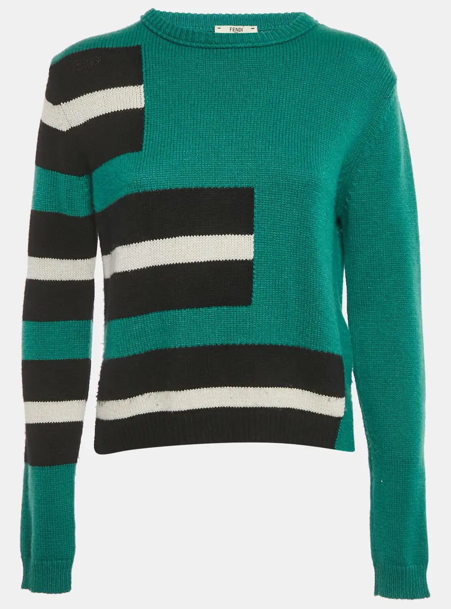 Fendi Green Rib Knit Crewneck Sweater S