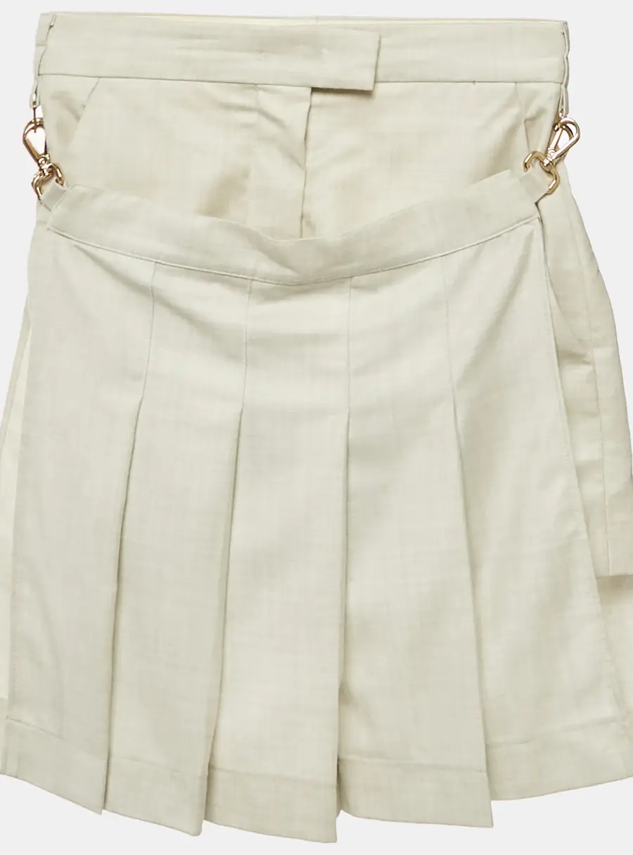 Fendi Grey Wool Pleated Layered Shorts S