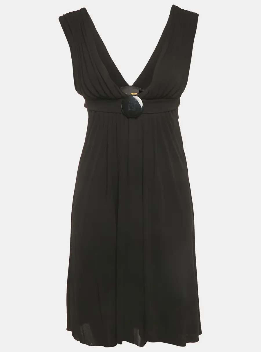 Fendi Black Jersey Logo Detail Belted Sleeveless Mini Dress S