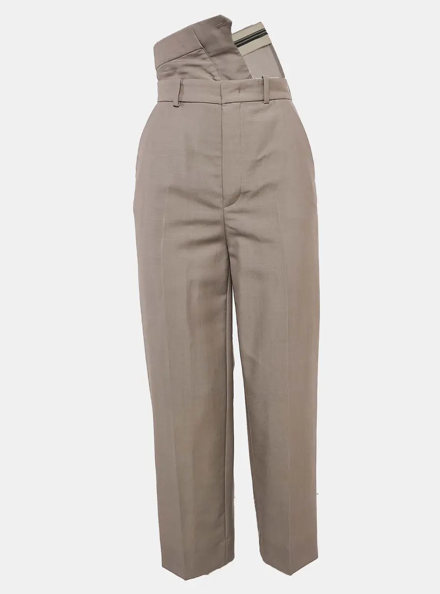Fendi Beige Wool Blend Folded Waist Tapered Trousers XS