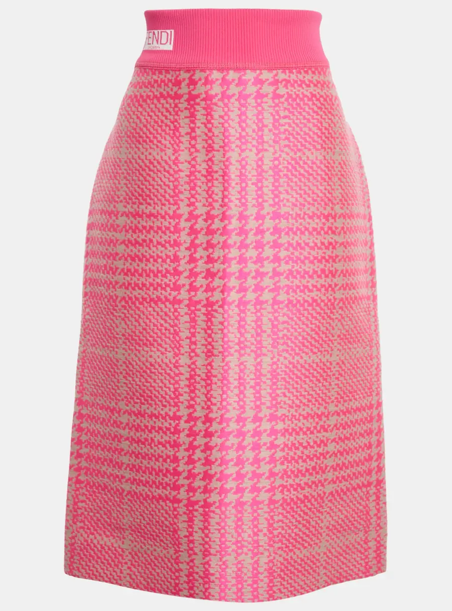 Fendi Pink/Beige Jacquard Rib Waist Midi Skirt M