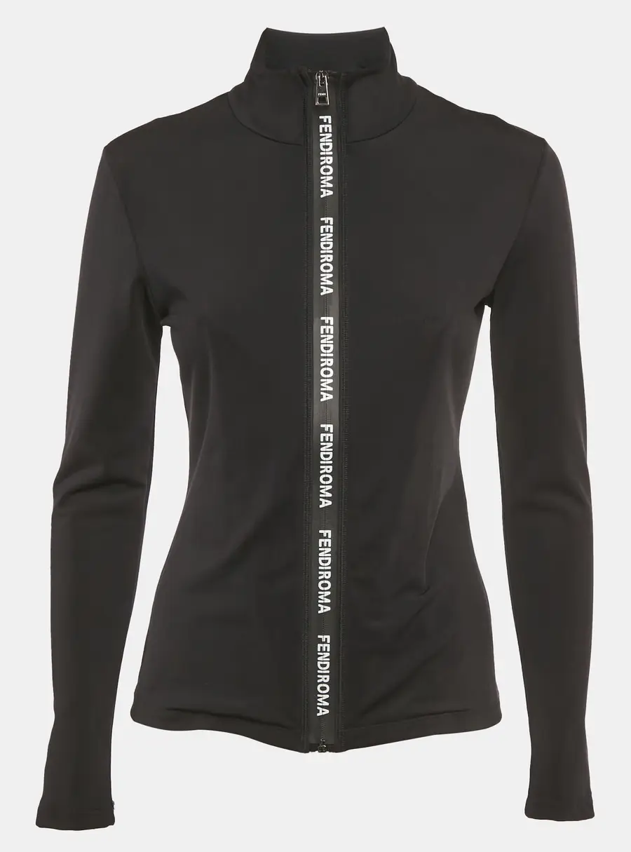 Fendi Black Jersey Logo Band Zip-Up Track Jacket S