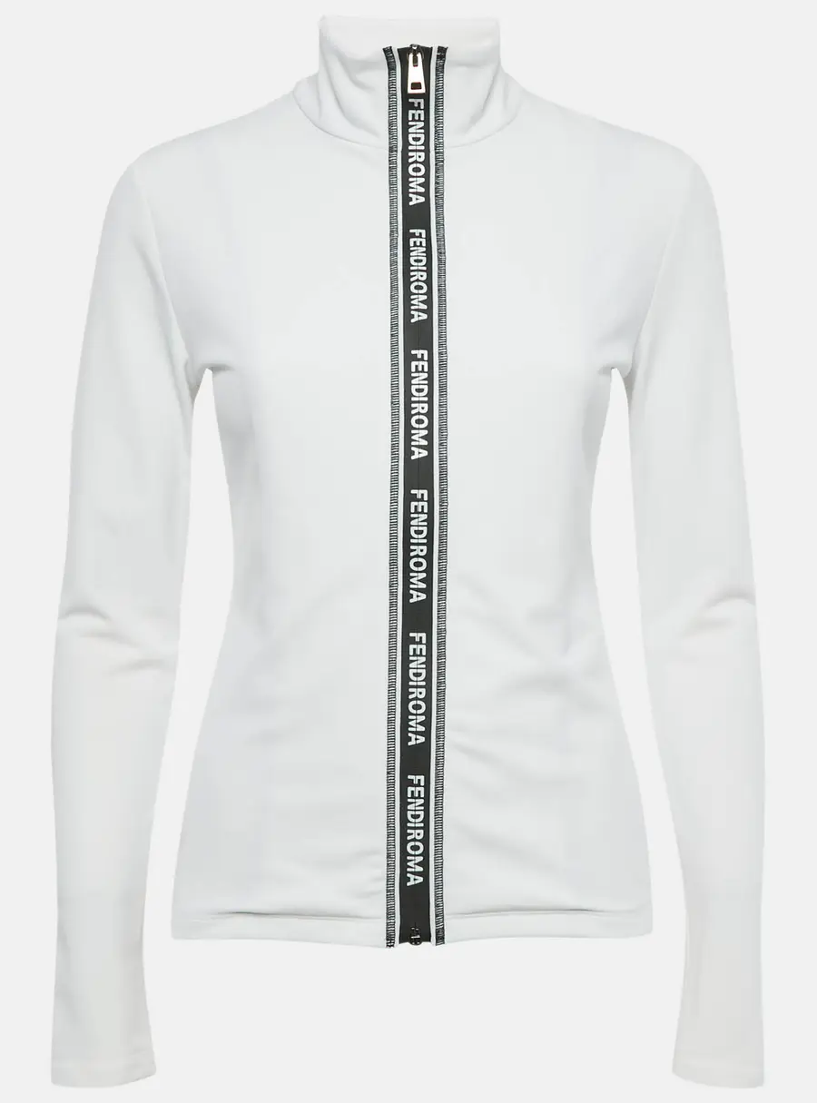 Fendi White Jersey Zip-Up Work Out Jacket S
