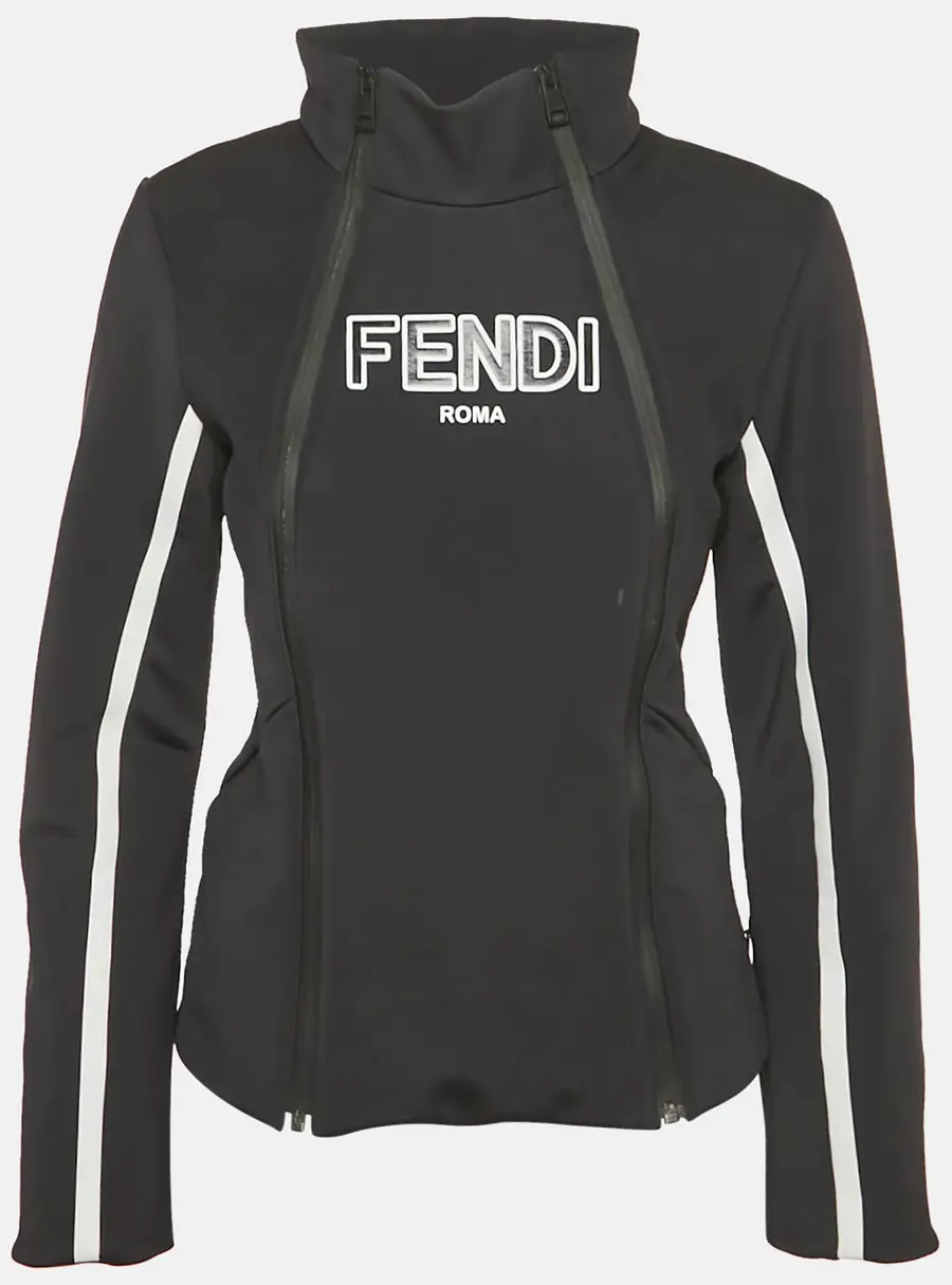 Fendi Black Logo Print Technical Jersey Ski Jacket S