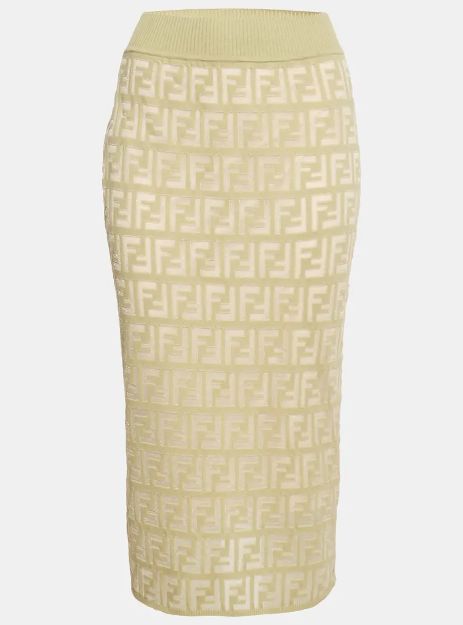 Fendi Green/Cream FF Stretch Knit Pencil Skirt M