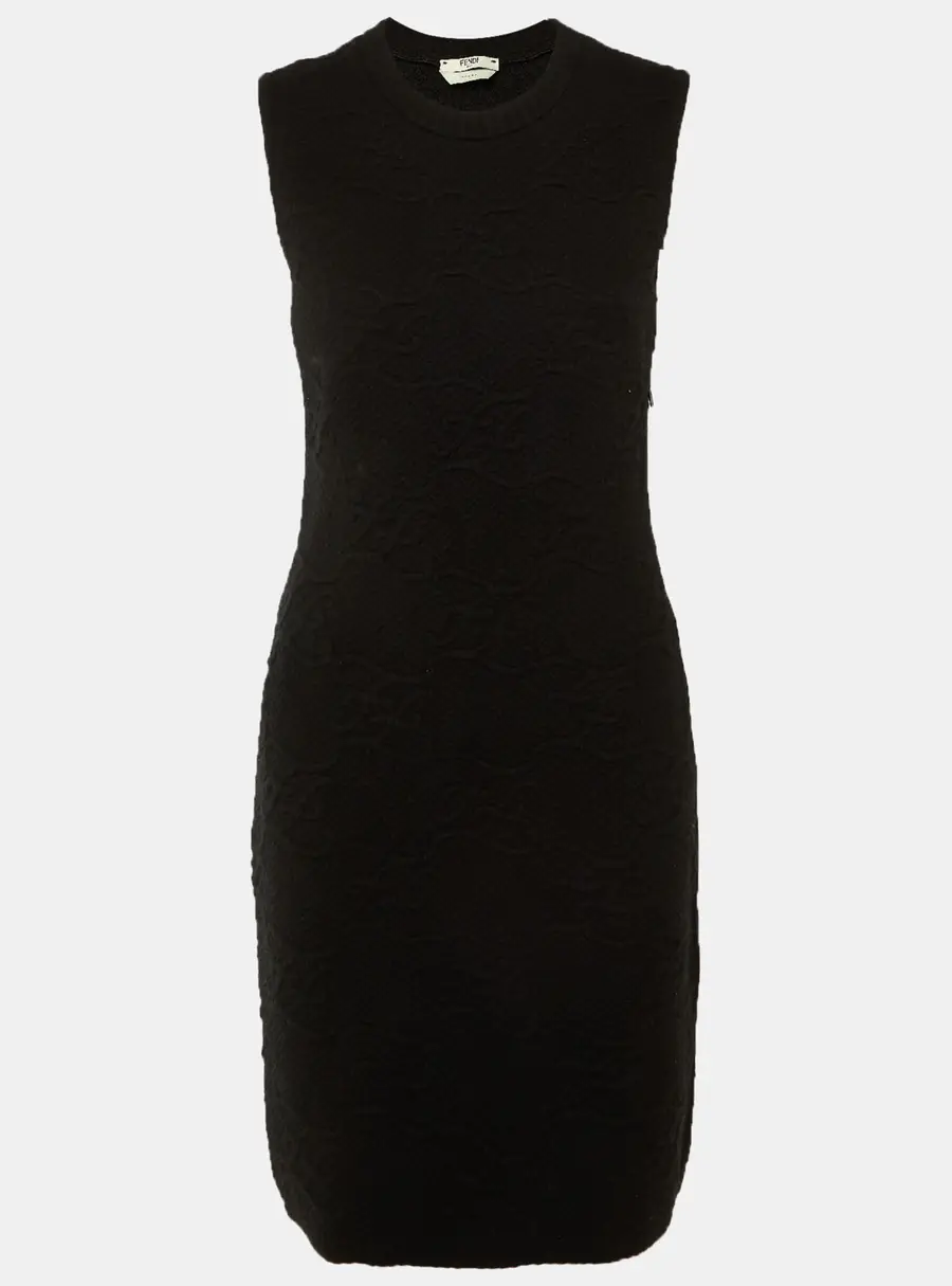 Fendi Black Pattered Knit Short Dress M