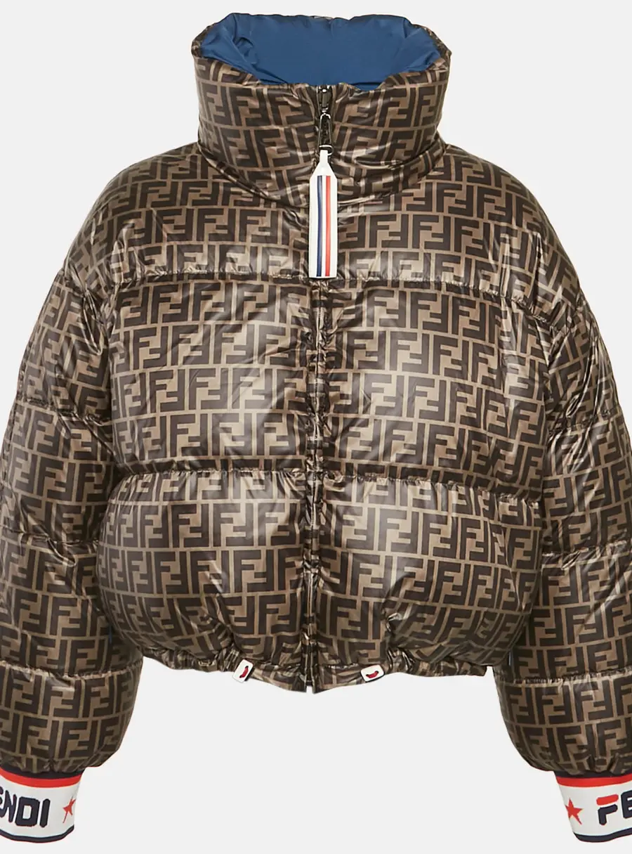 Fendi x Fila Blue/Brown Zucca Print Synthetic Reversible Down Jacket M