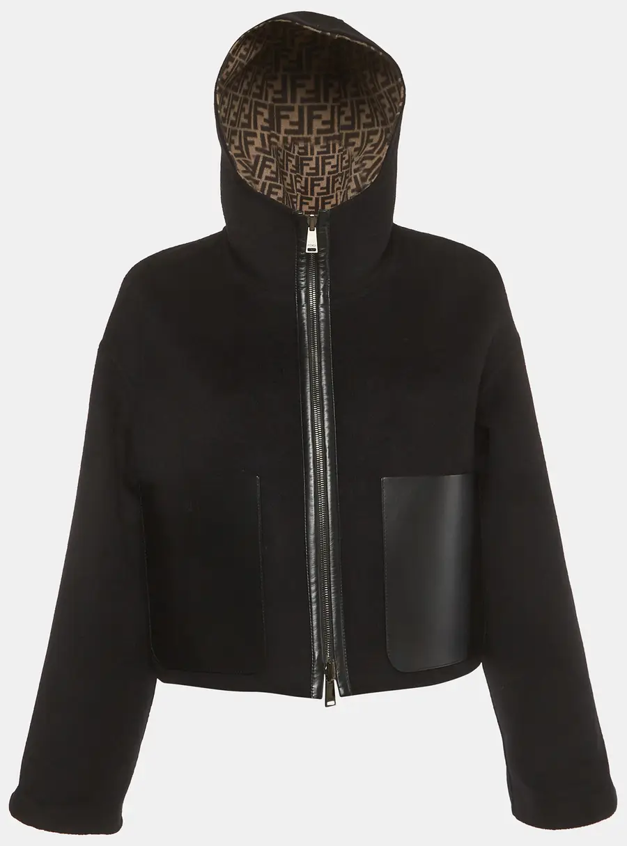Fendi Black Wool Zucca Monogram Reversible Jacket S