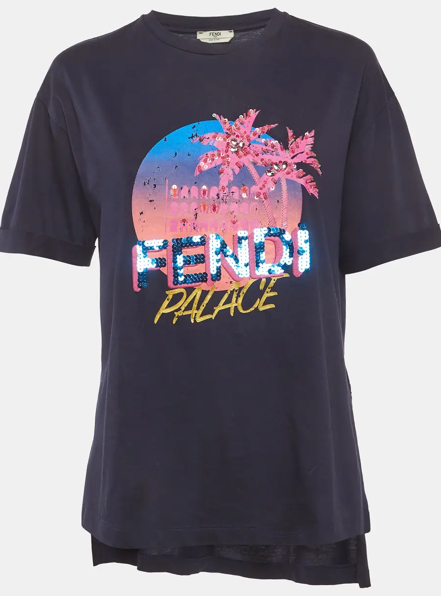 Fendi Navy Blue Palace Print Jersey T-Shirt S