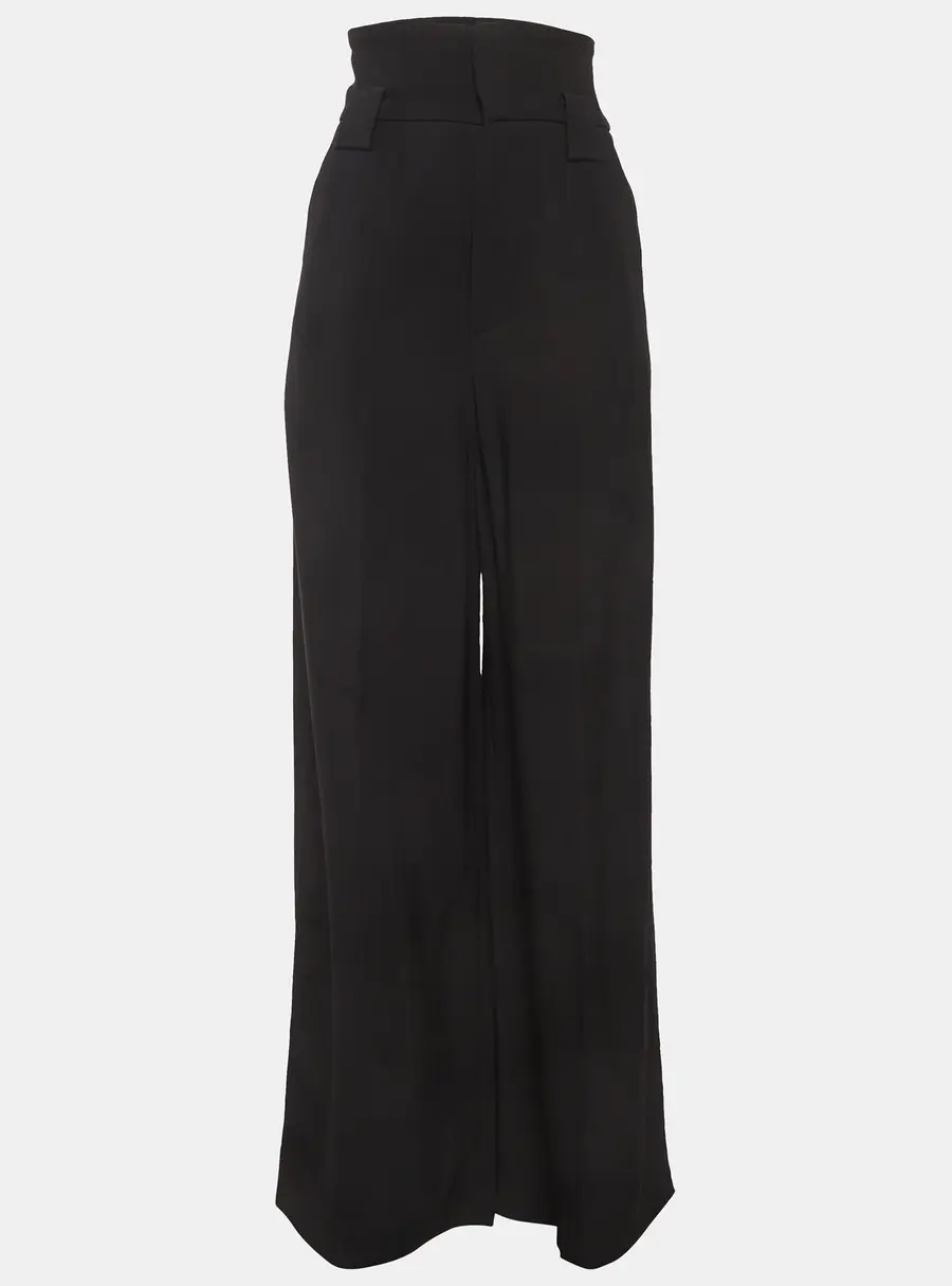 Fendi Black Crepe Wide Leg High Rise Trousers S