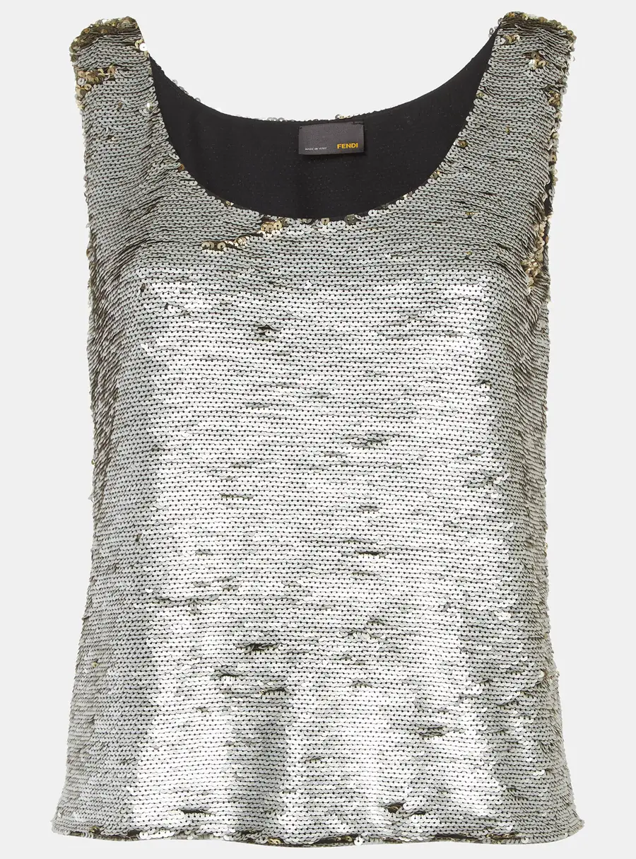 Fendi Silver/Gold Sequins Tank Top S