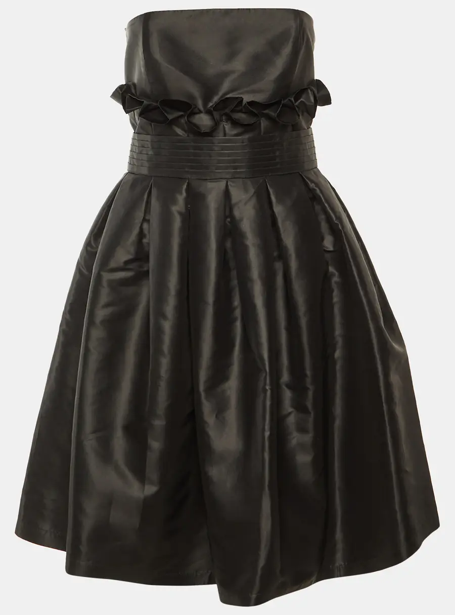 Fendi Black Faille Pleated Strapless Dress M