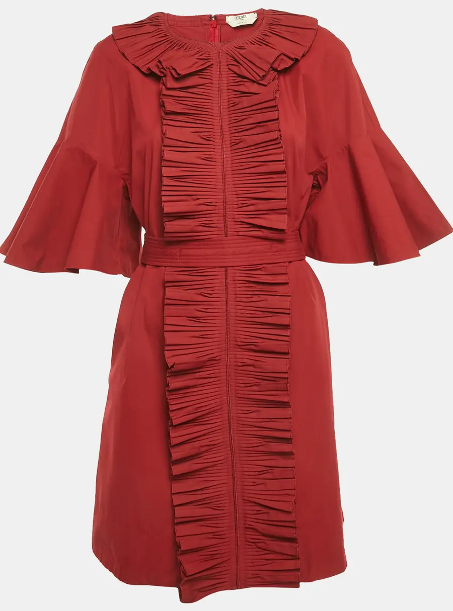 Fendi Red Cotton Frill Detail Mini Dress M