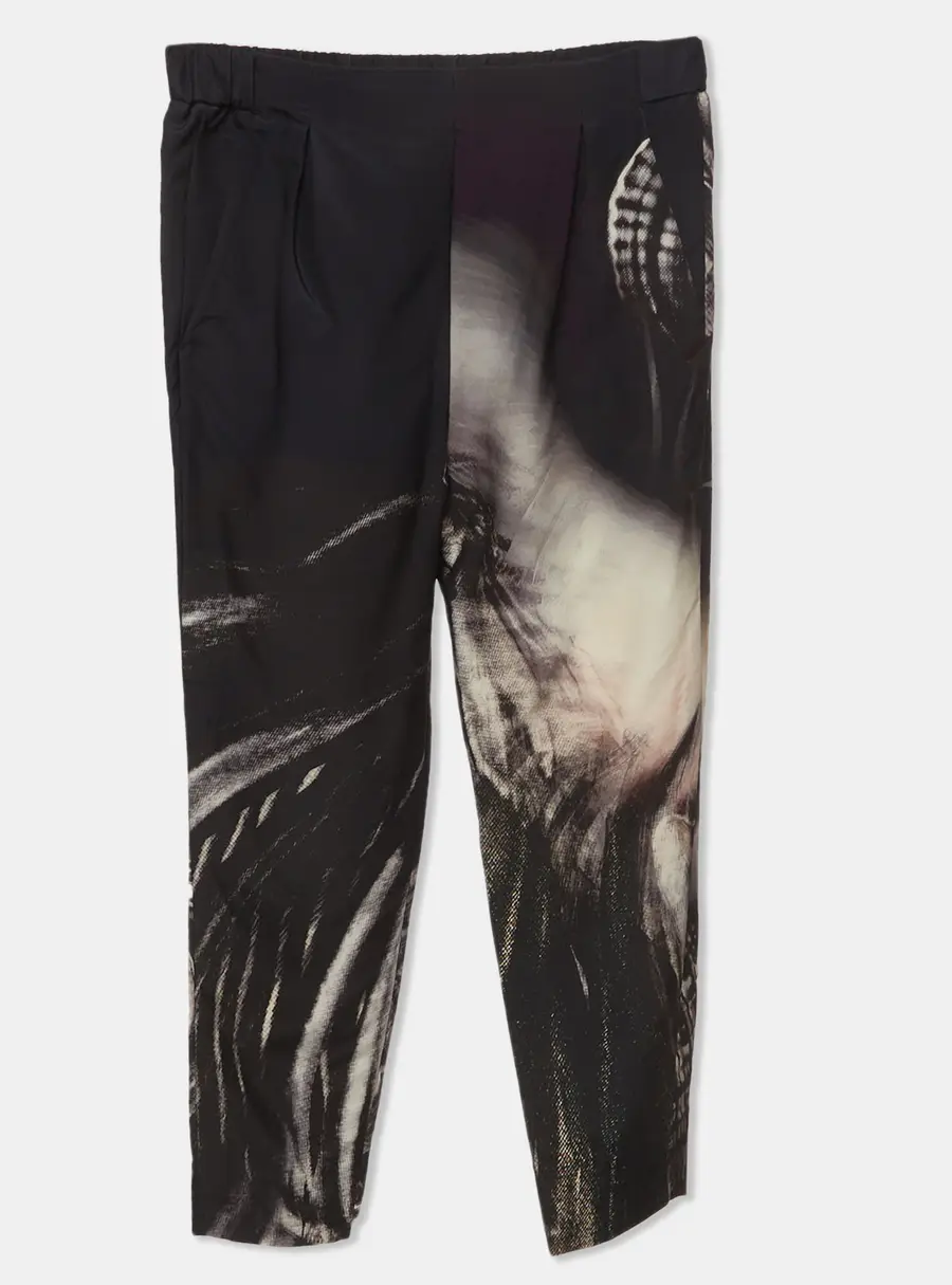 Fendi Black Abstract Print Silk Blend Trousers S