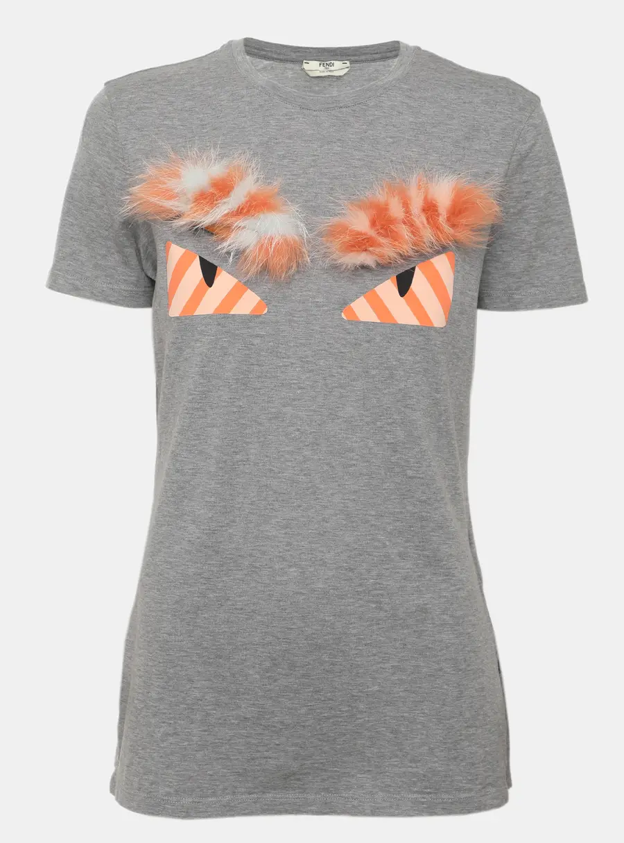 Fendi Grey Cotton Monster Eyes Crewneck T-Shirt S