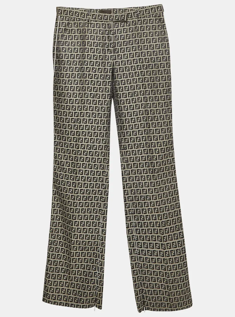 Fendi Grey Zuca Pattern Jacquard Regular Fit Pants S