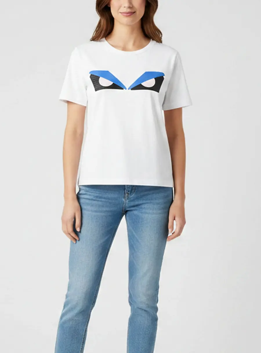 Fendi White Monster Eye Printed Jersey Crop Top S