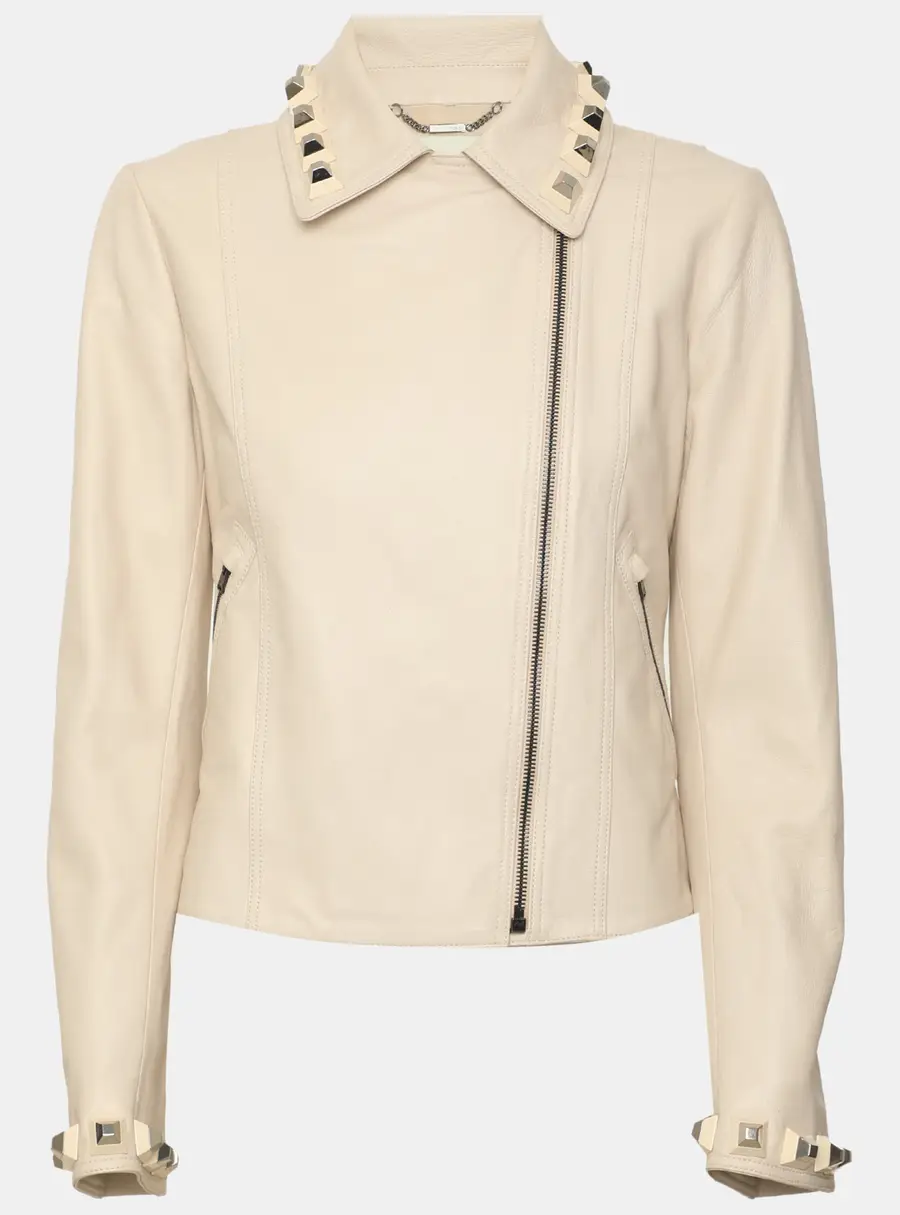 Fendi Light Pastel Pink Leather Studded Biker Jacket S