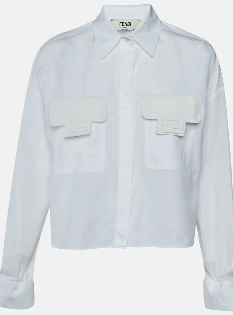 Fendi White Cotton Drawstring Cuff Detail Cropped Shirt S