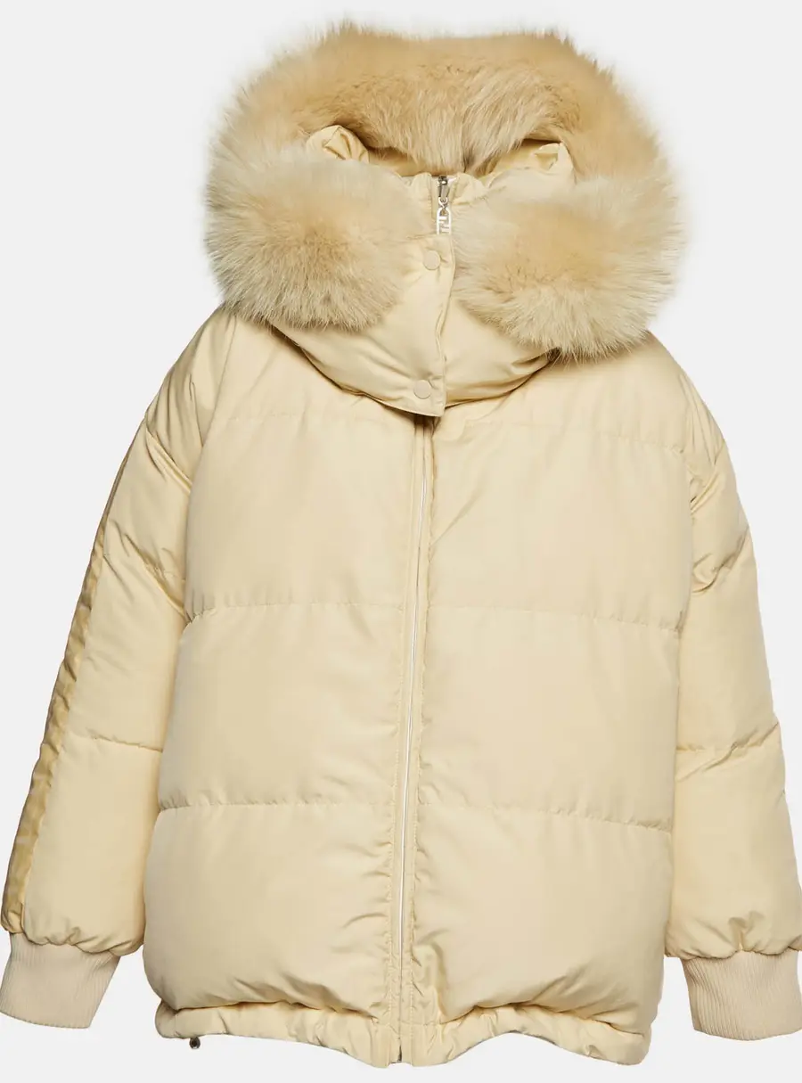 Fendi Beige Zucca Print Nylon Fur Trim Hooded Reversible Jacket M