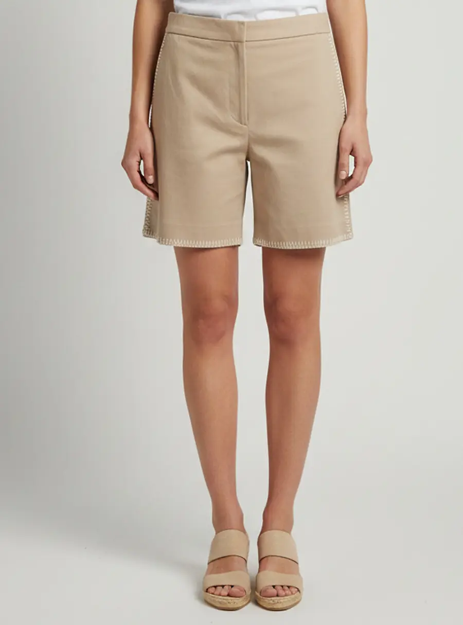 Fendi Beige Gabardine Whipstitch Tailored Shorts M