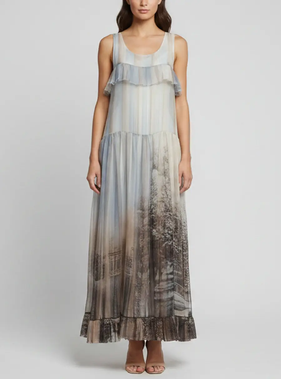 Fendi Multicolour Printed Silk Sleeveless Maxi Dress M
