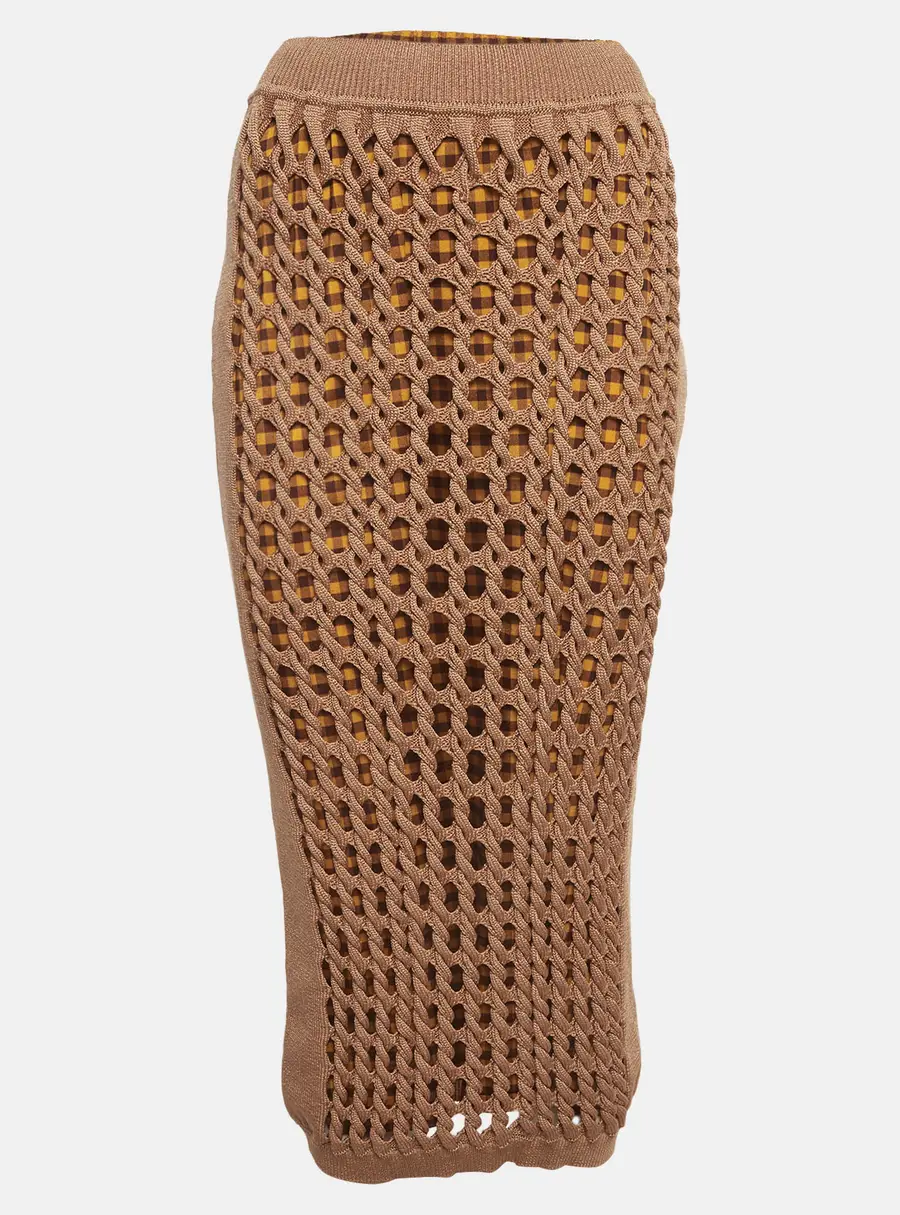 Fendi Beige Openwork Aran Pattern Knit Midi Skirt L