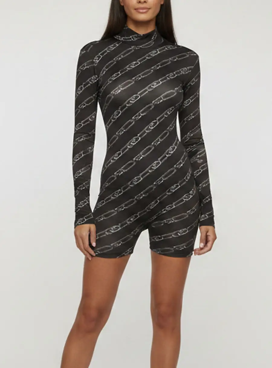Fendi Black O’Lock Print Technical Jersey Bodysuit M