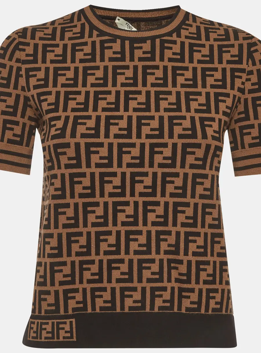 Fendi Brown Zucca Jacquard Knit Pullover Top S