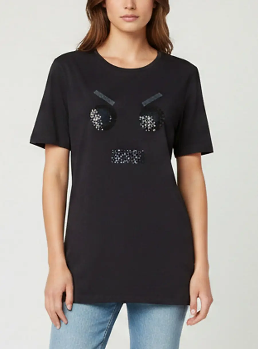 Fendi Navy Blue Jersey Embellished Short Sleeve T-Shirt XL
