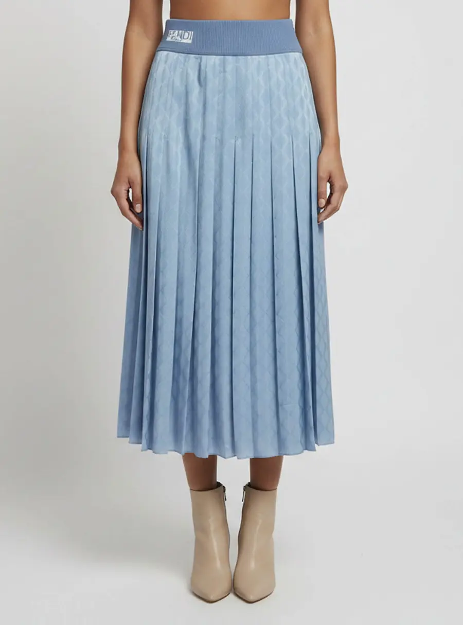 Fendi Blue Jacquard Pleated Flared Midi Skirt M
