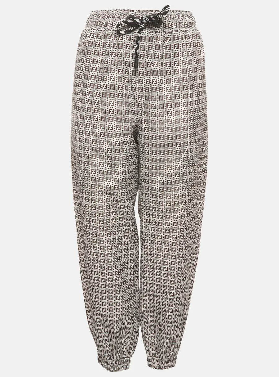 Fendi White/Black FF Monogram Print Synthetic Joggers M