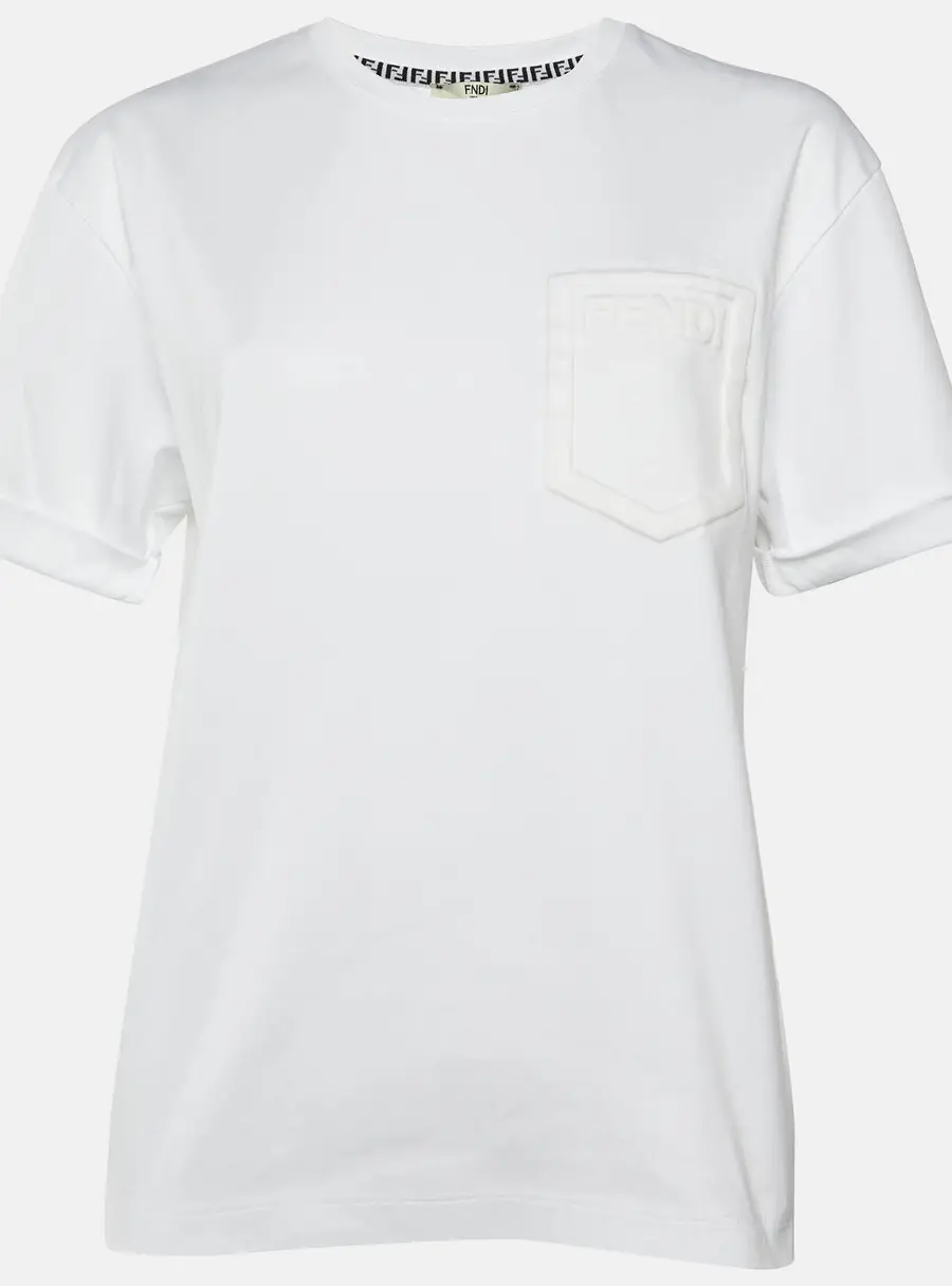 Fendi White Embossed Logo Pocket Cotton Crewneck T-Shirt XS