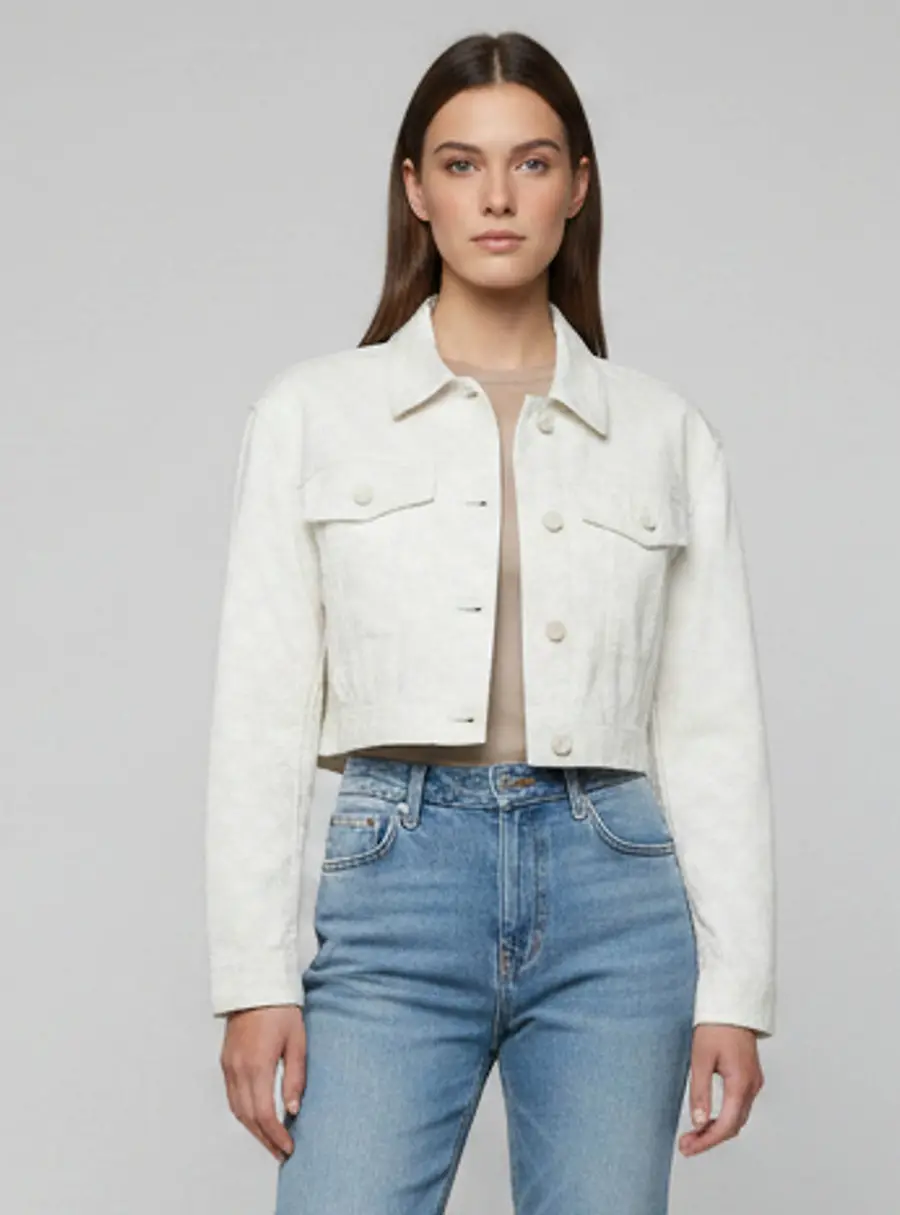 Fendi Cream FF Karligraphy Pattern Denim Cropped Jacket S