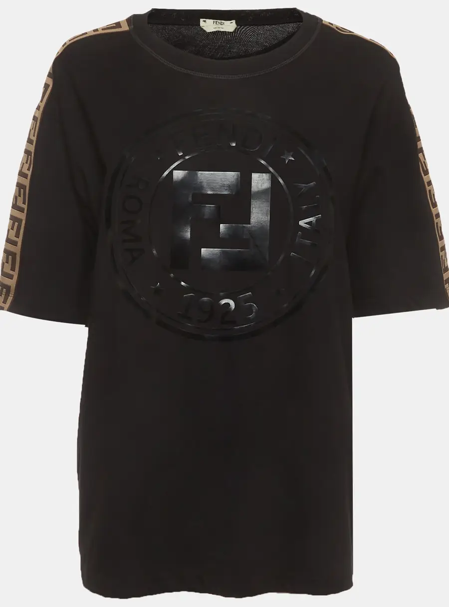 Fendi Black Printed Jersey Short Sleeve T-Shirt S
