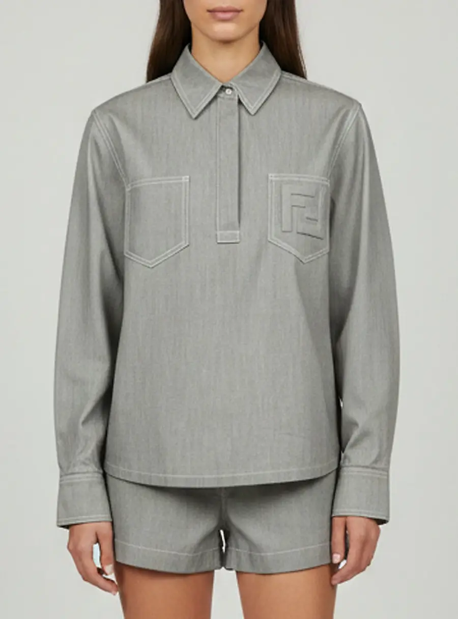 Fendi Grey Logo Embossed Cotton Pullover Shirt XS