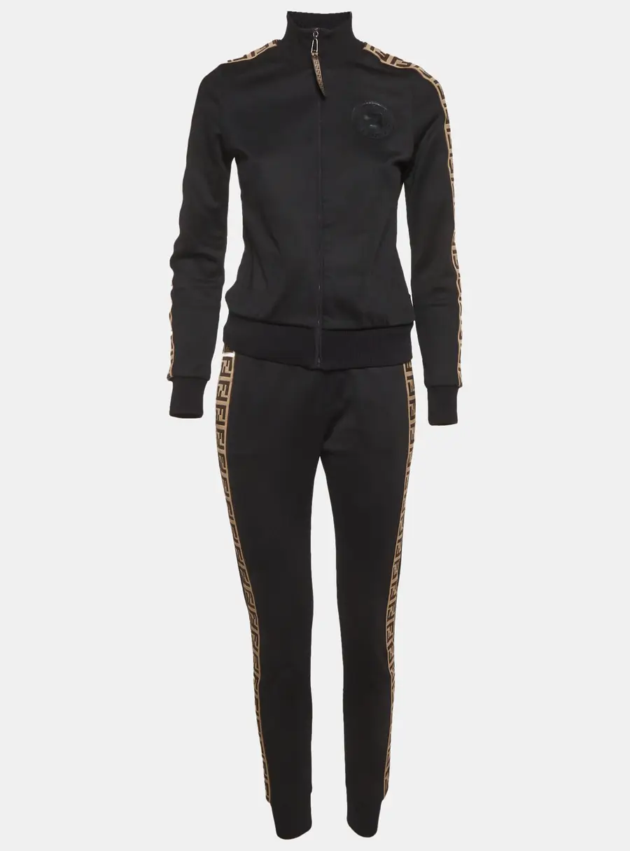 Fendi Black jersey Logo Tape Detail Track Suit S