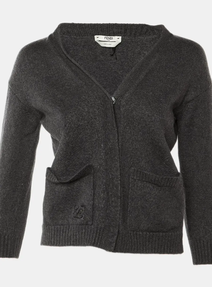 Fendi Grey Wool Knit Oversized Cardigan S