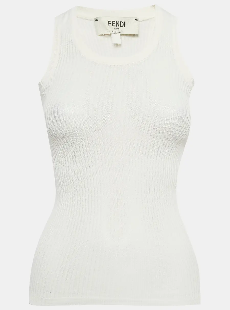 Fendi White Rib Knit Tank Top S